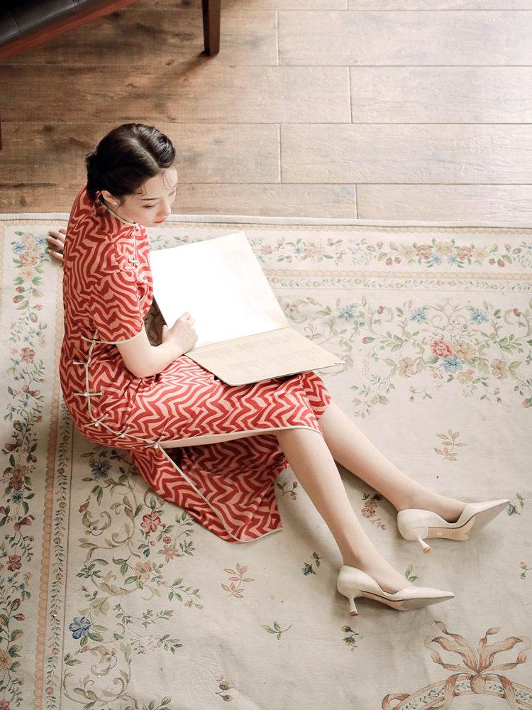 Red striping| Modern one-Pieces Qipao Dress(海云) - E·Beauty