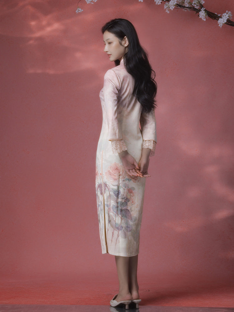 Rose Placement Print | Modern one-Pieces Qipao Dress(瑰颜)