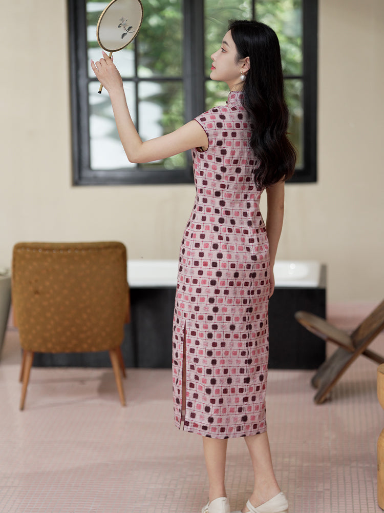 Botanical-dyed geometric prints | Modern one-Pieces Qipao Dress(念辞)