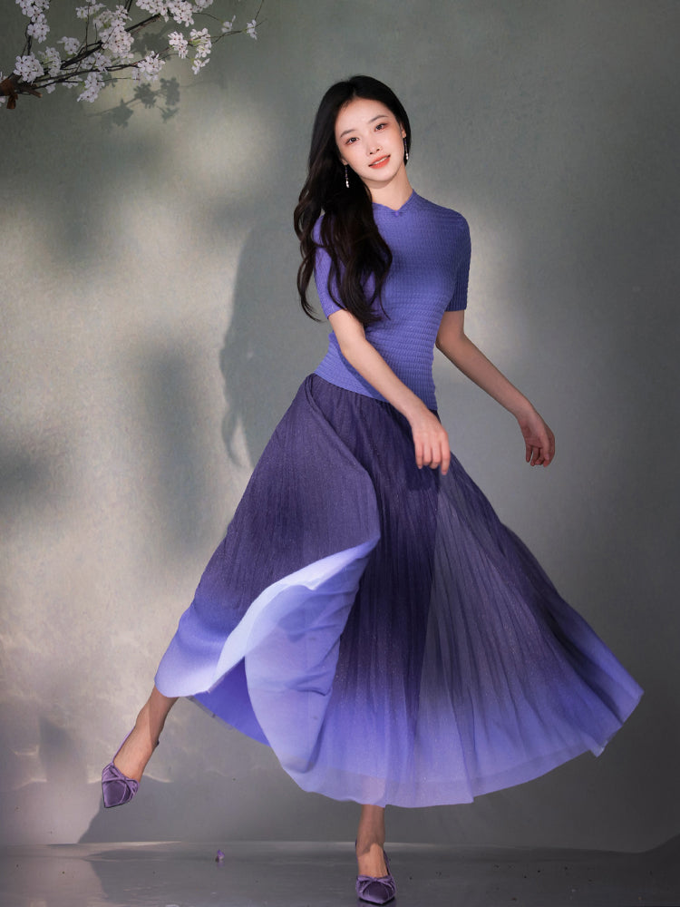 violets|Short Sleeve Qipao Top(罗芙)