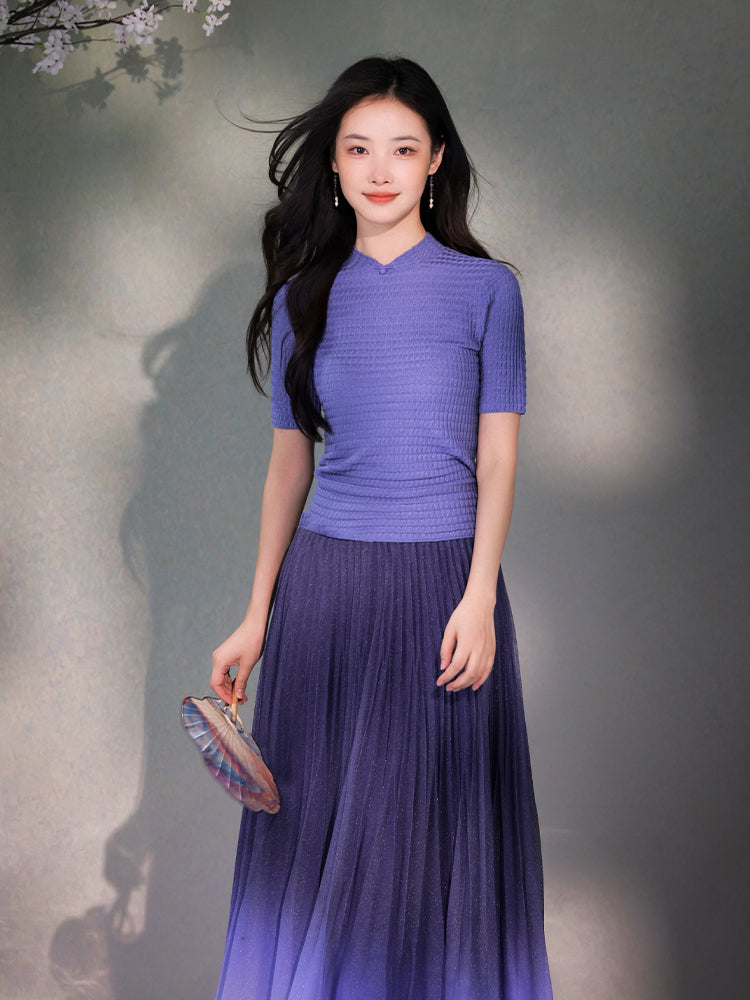 violets|Short Sleeve Qipao Top(罗芙)