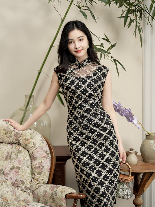 Caramel Diamond Lattice lace | Modern one-Pieces Qipao Dress(晗香)