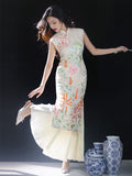 Colorful Lotus Flower Cotton and Linen Embroidery|Modern one-Pieces Qipao Dress(菡裳)