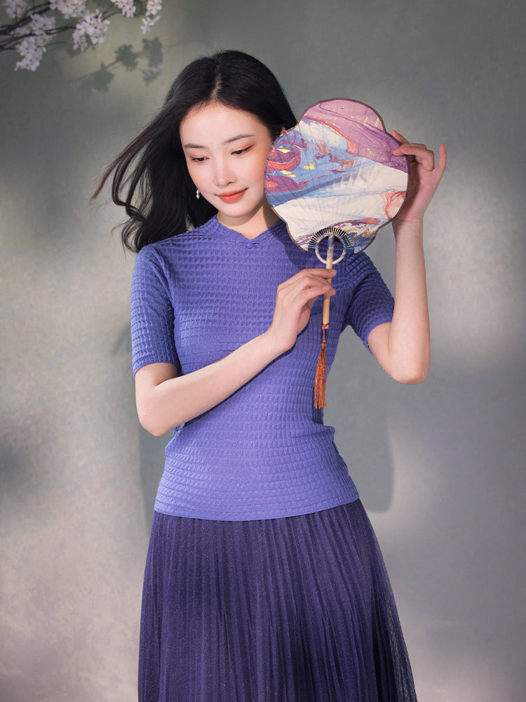 violets|Short Sleeve Qipao Top(罗芙)