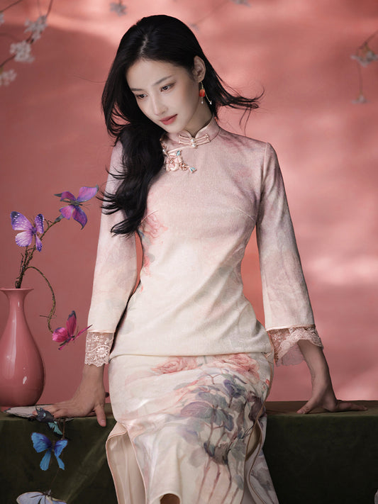 Rose Placement Print | Modern one-Pieces Qipao Dress(瑰颜)