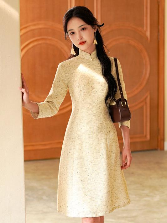 Champagne Gold Linen-Blend | A-Line Dress(南风)
