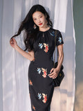 Black satin|Embroidered two-tone goldfish|Modern one-Pieces Qipao Dress(锦秀)