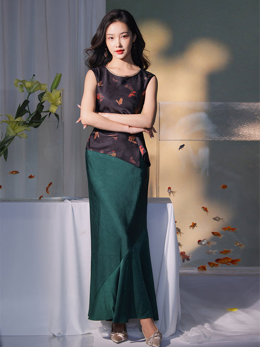 pine green| Cropped Fishtail Skirt(春渐)