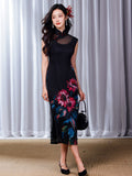 Black Ground with Floral Motifs | Modern one-Pieces Qipao Dress(晚俪)