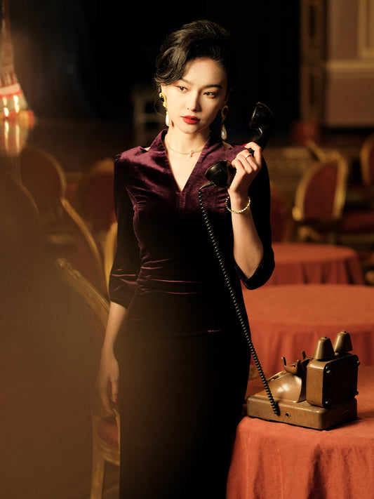 Deep Purple Velvet | Modernized Qipao Evening Dress(马莲)