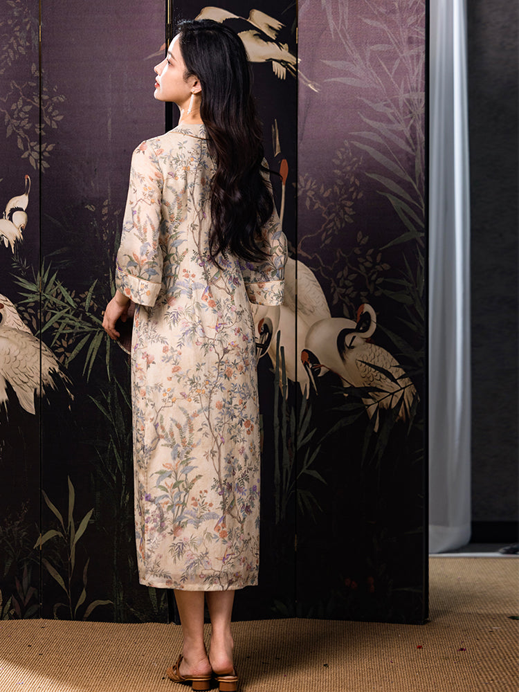 Apricot-White Relaxed Fit| Modern one-Pieces Qipao Dress(鞠依)