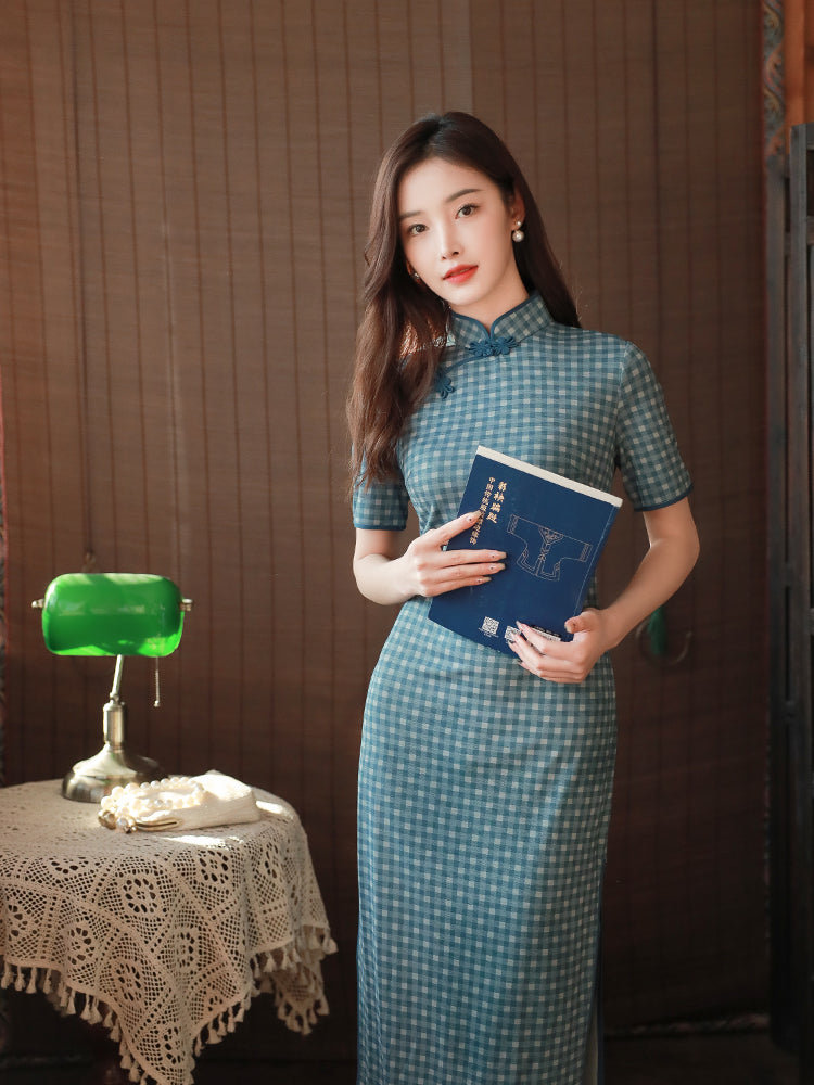 Pink and White Plaid Print|Modern one-Pieces Qipao Dress(容音)
