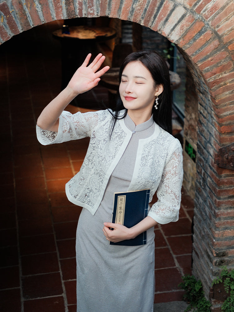 white lace|Versatile Qipao cardigan(青萤)