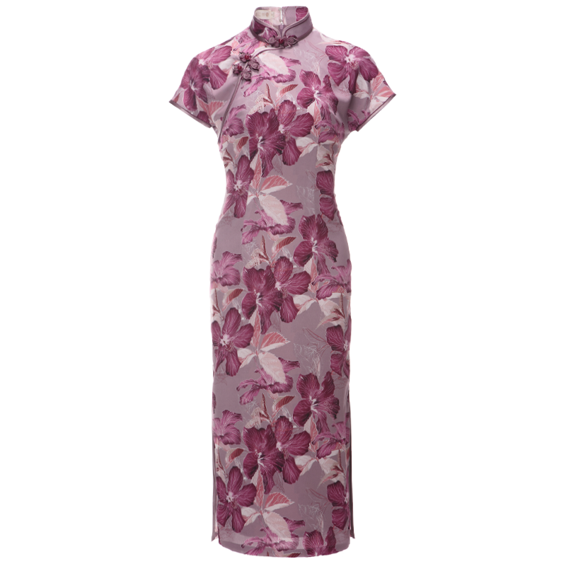 Rose Pink Chiffon Print | Modern one-Pieces Qipao Dress (花间游)