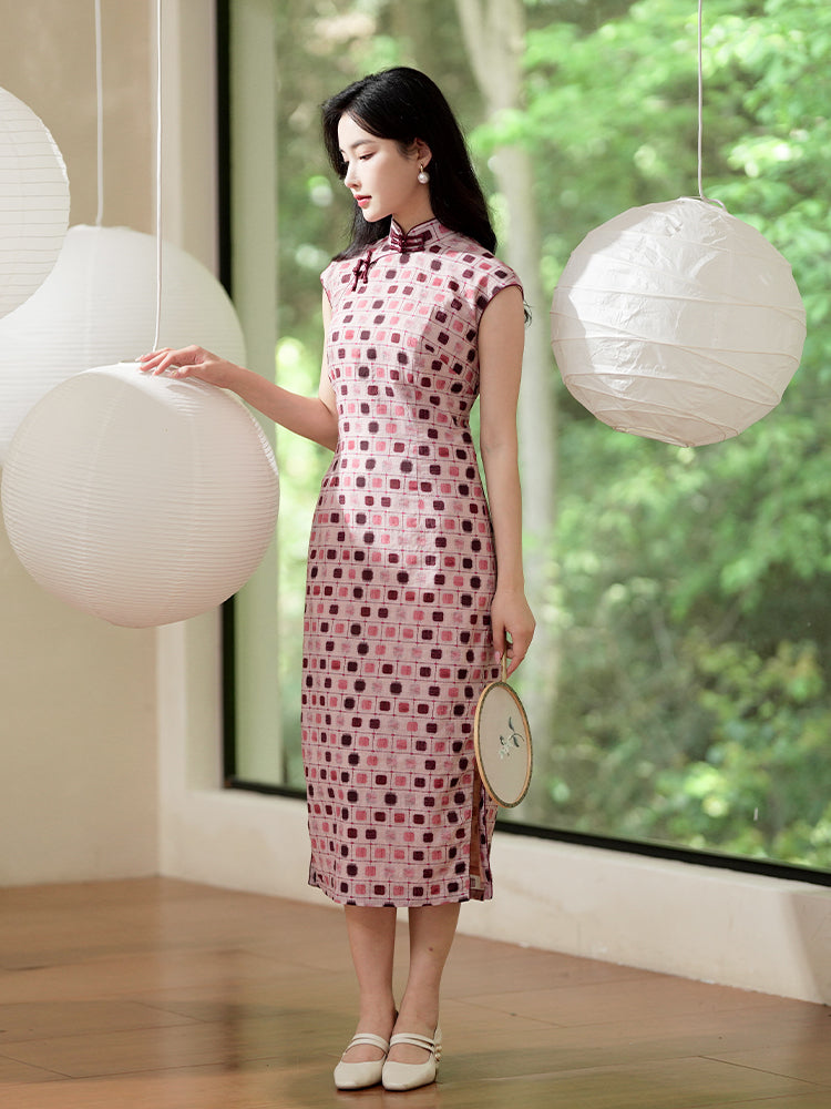Botanical-dyed geometric prints | Modern one-Pieces Qipao Dress(念辞)