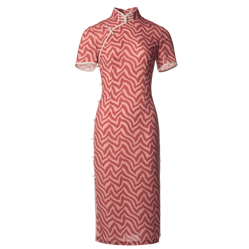 Red striping| Modern one-Pieces Qipao Dress(海云) - E·Beauty
