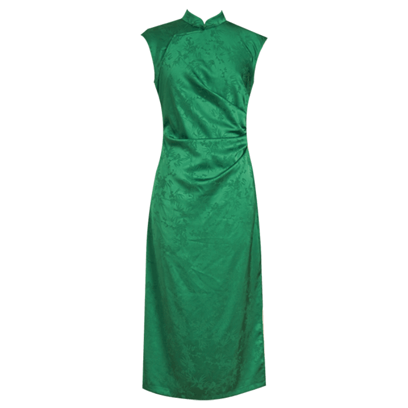 Green acetate jacquard fabric| Modern one-Pieces Qipao Dress(翠微) - E·Beauty