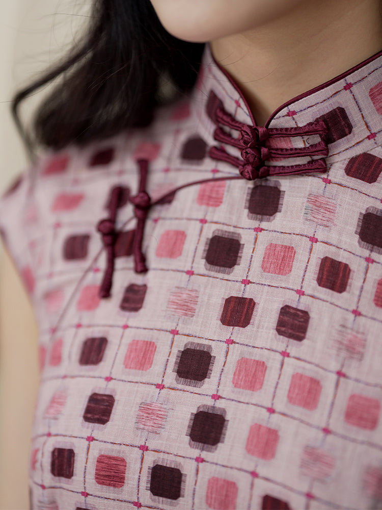 Botanical-dyed geometric prints | Modern one-Pieces Qipao Dress(念辞)