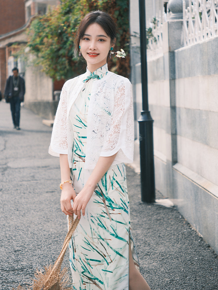 white lace|Versatile Qipao cardigan(青萤)