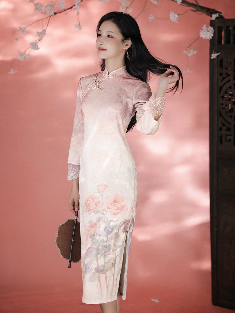 Rose Placement Print | Modern one-Pieces Qipao Dress(瑰颜)
