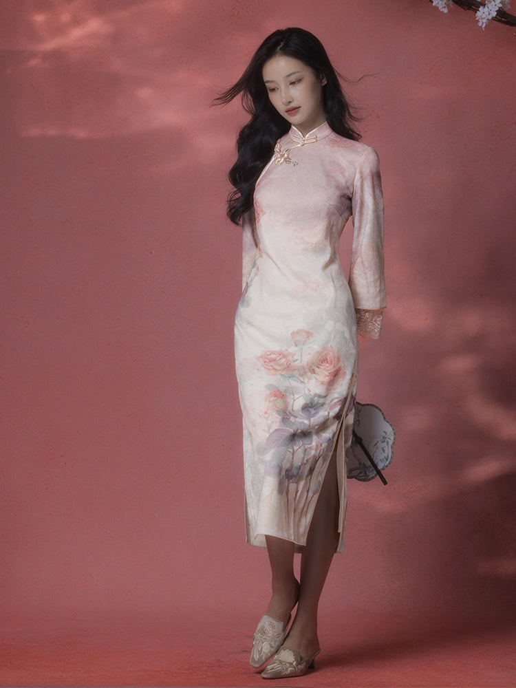 Rose Placement Print | Modern one-Pieces Qipao Dress(瑰颜)