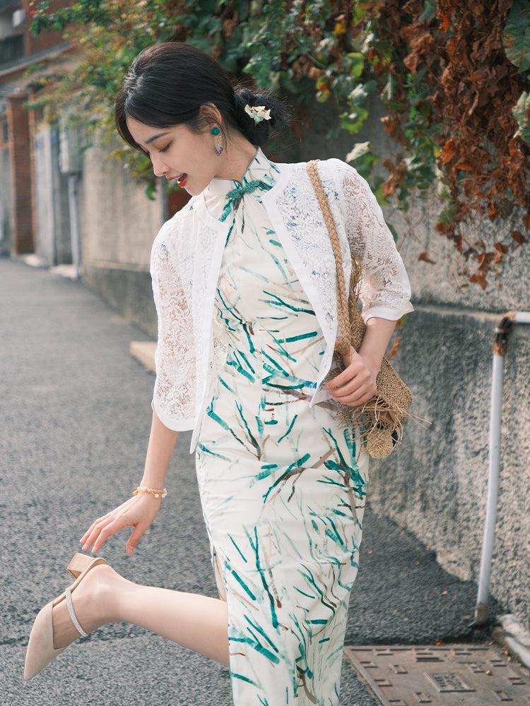 white lace|Versatile Qipao cardigan(青萤)