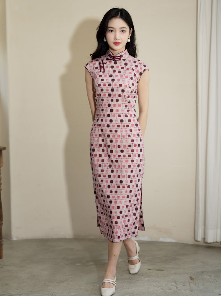 Botanical-dyed geometric prints | Modern one-Pieces Qipao Dress(念辞)
