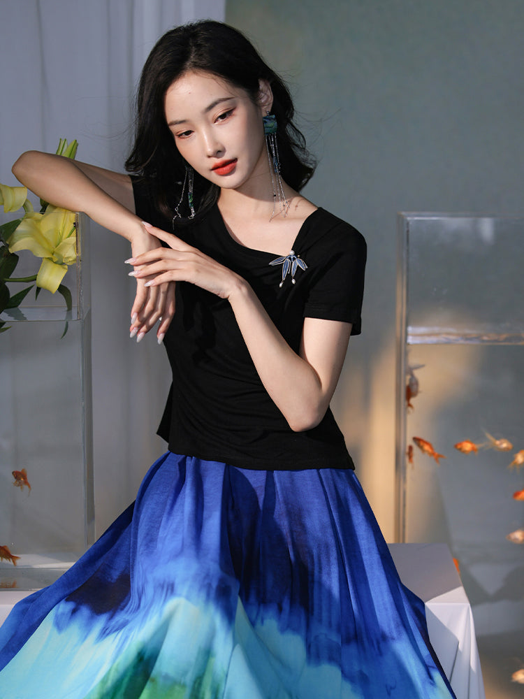 Ink and black| Modern one-Pieces Qipao blouse(昭隐)