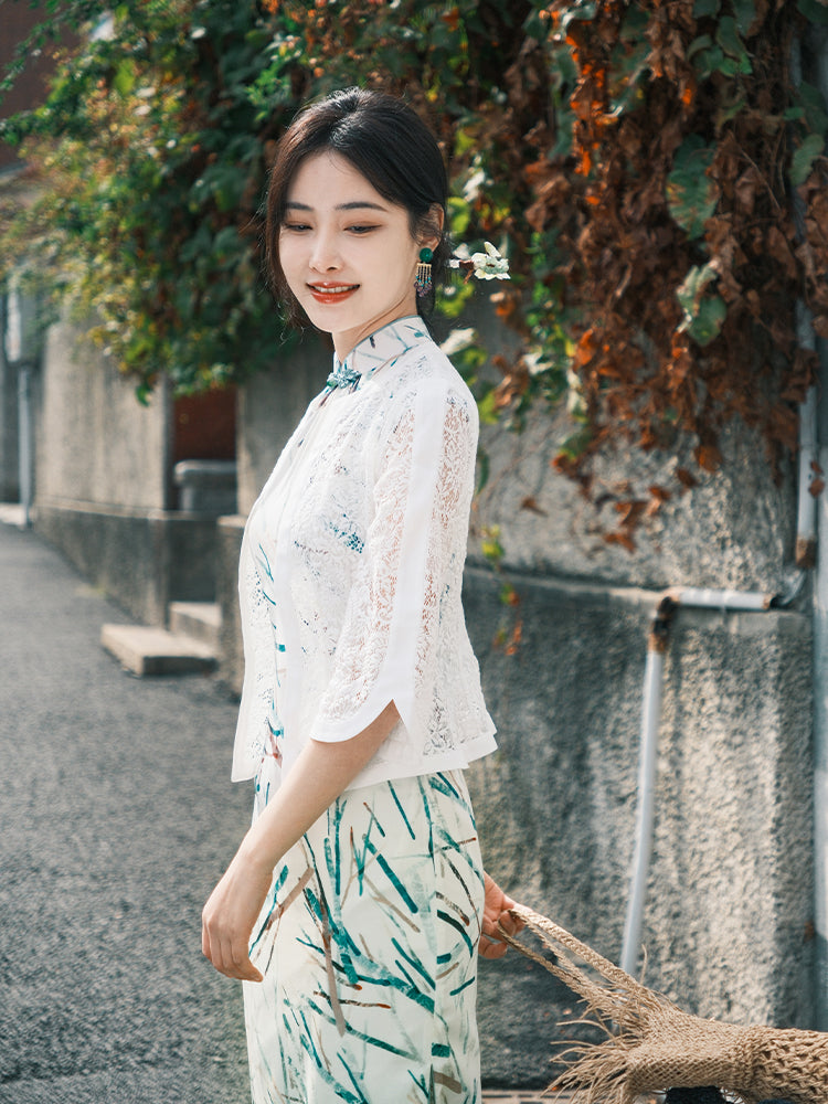 white lace|Versatile Qipao cardigan(青萤)
