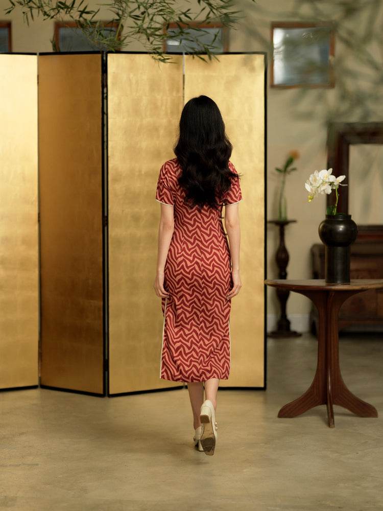Red striping| Modern one-Pieces Qipao Dress(海云) - E·Beauty