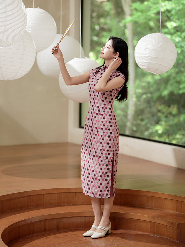 Botanical-dyed geometric prints | Modern one-Pieces Qipao Dress(念辞)