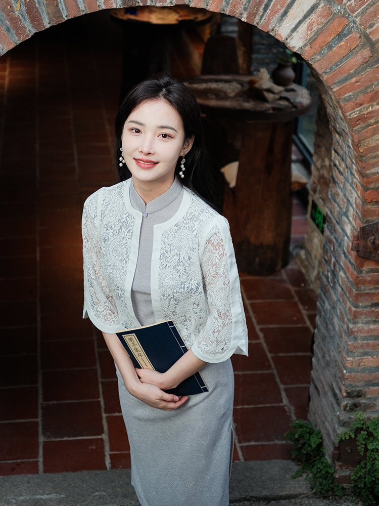 white lace|Versatile Qipao cardigan(青萤)