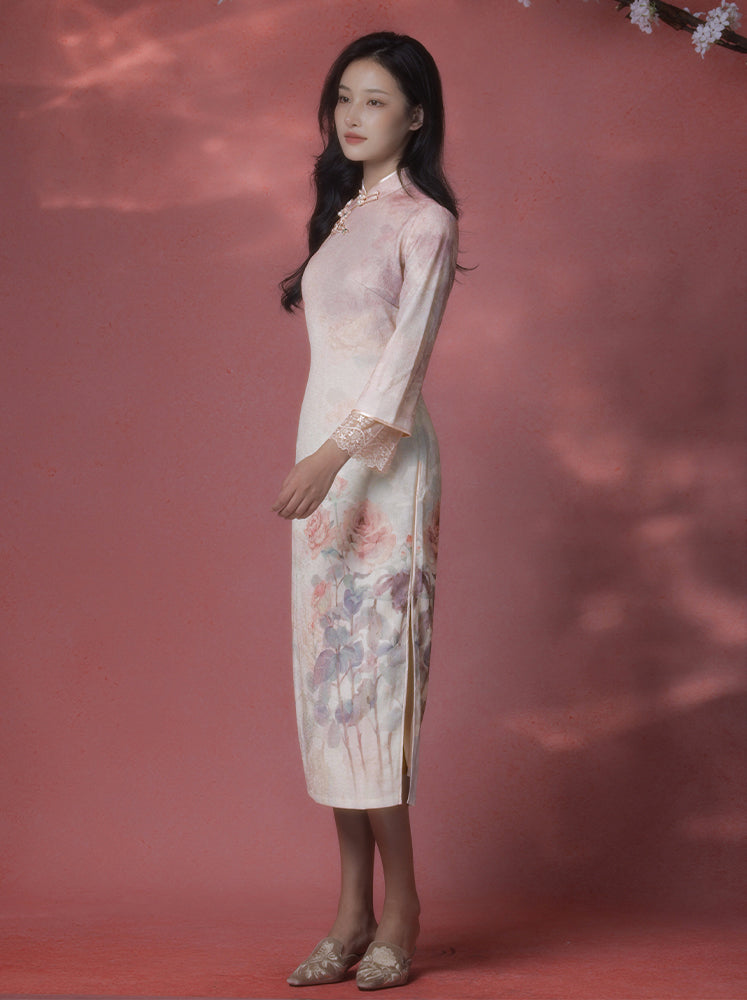 Rose Placement Print | Modern one-Pieces Qipao Dress(瑰颜)