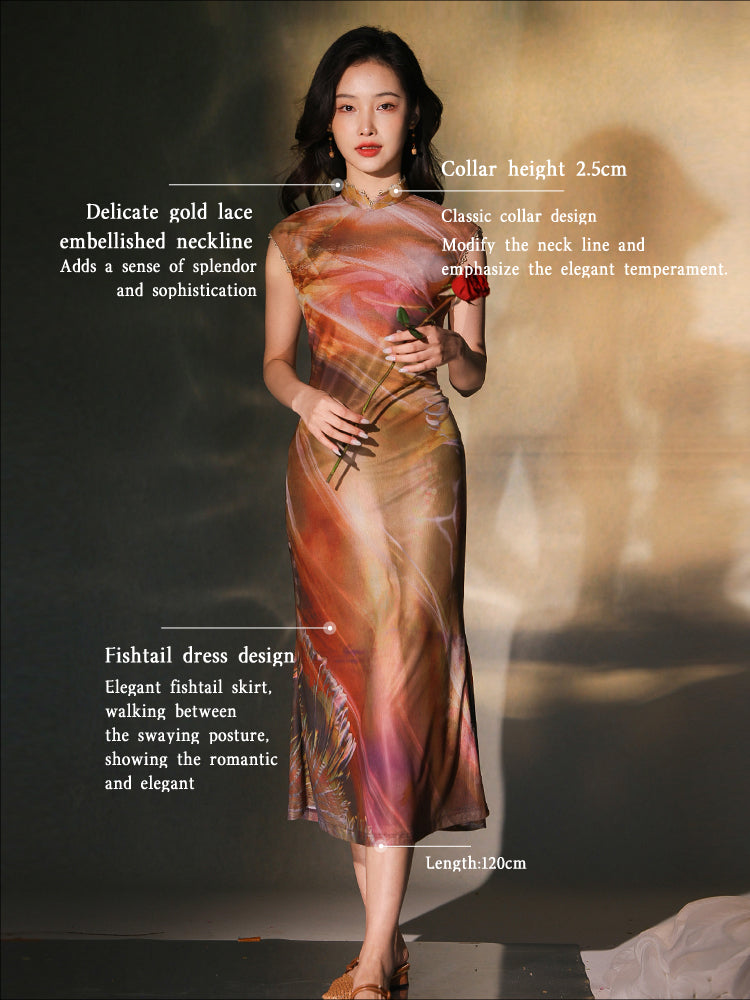 swoosh of sunset|Modern one-Pieces Qipao Dress(鎏光)