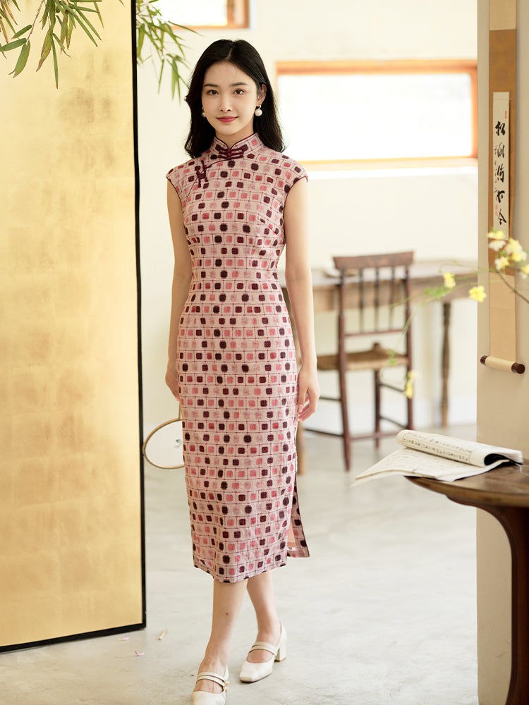 Botanical-dyed geometric prints | Modern one-Pieces Qipao Dress(念辞)