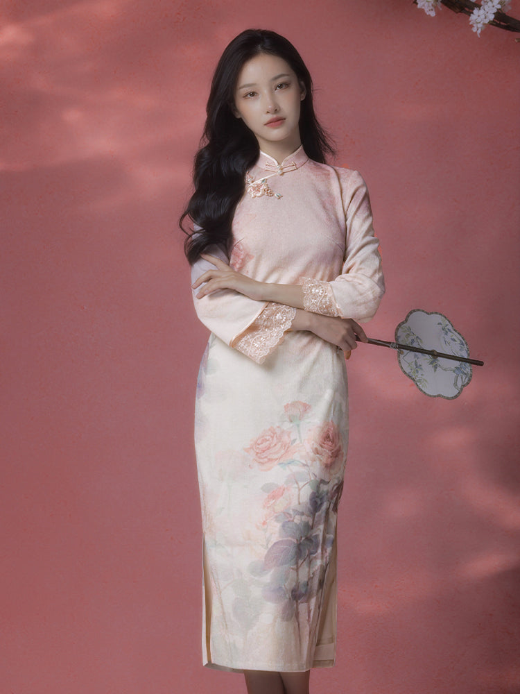 Rose Placement Print | Modern one-Pieces Qipao Dress(瑰颜)