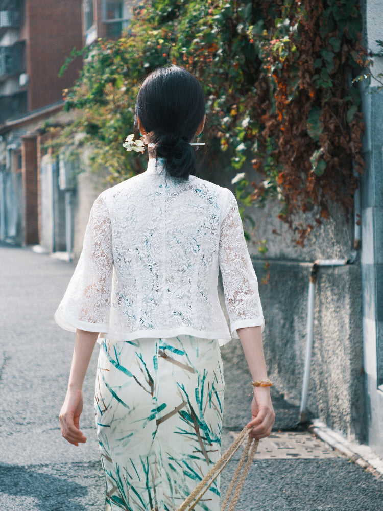 white lace|Versatile Qipao cardigan(青萤)