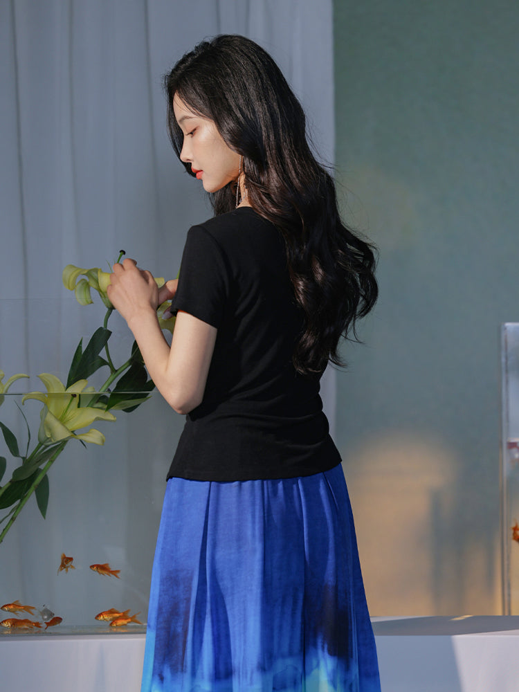 Ink and black| Modern one-Pieces Qipao blouse(昭隐)