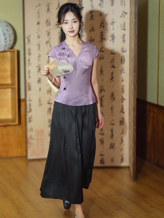 Lilac| Blouse with Exquisite Bamboo Patterns(玉茹)