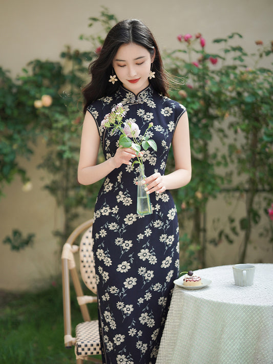 Blue cloth print|Modern one-Pieces Qipao Dress(幽荷)
