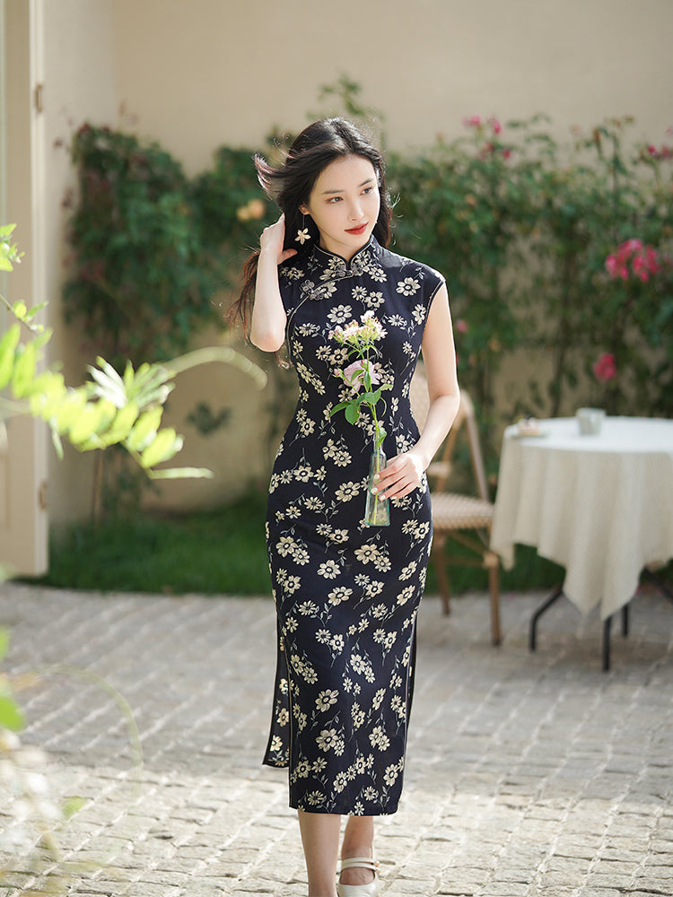 Blue cloth print|Modern one-Pieces Qipao Dress(幽荷)