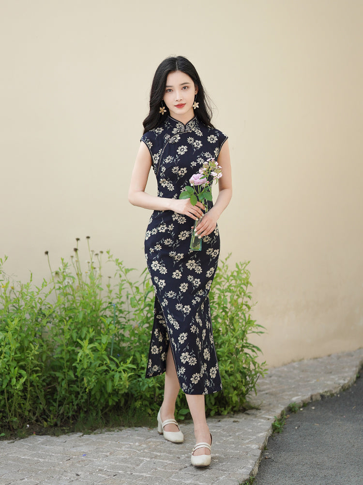 Blue cloth print|Modern one-Pieces Qipao Dress(幽荷)