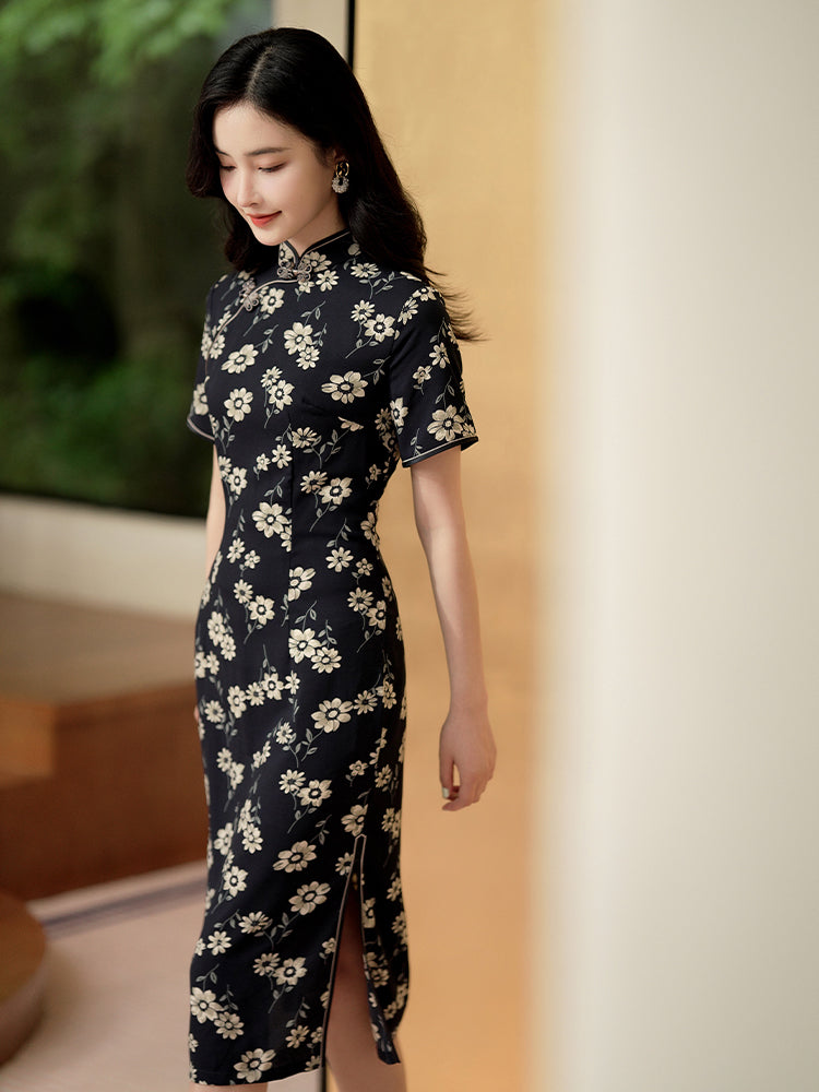 Blue cloth print|Modern one-Pieces Qipao Dress(幽荷)