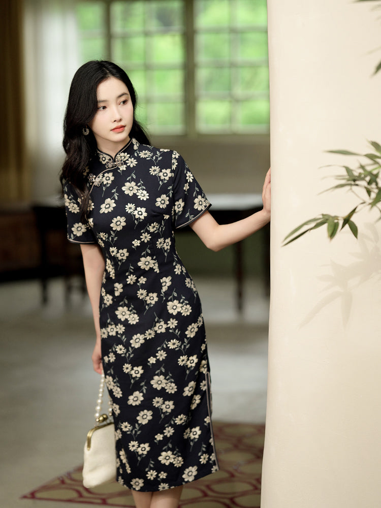 Blue cloth print|Modern one-Pieces Qipao Dress(幽荷)