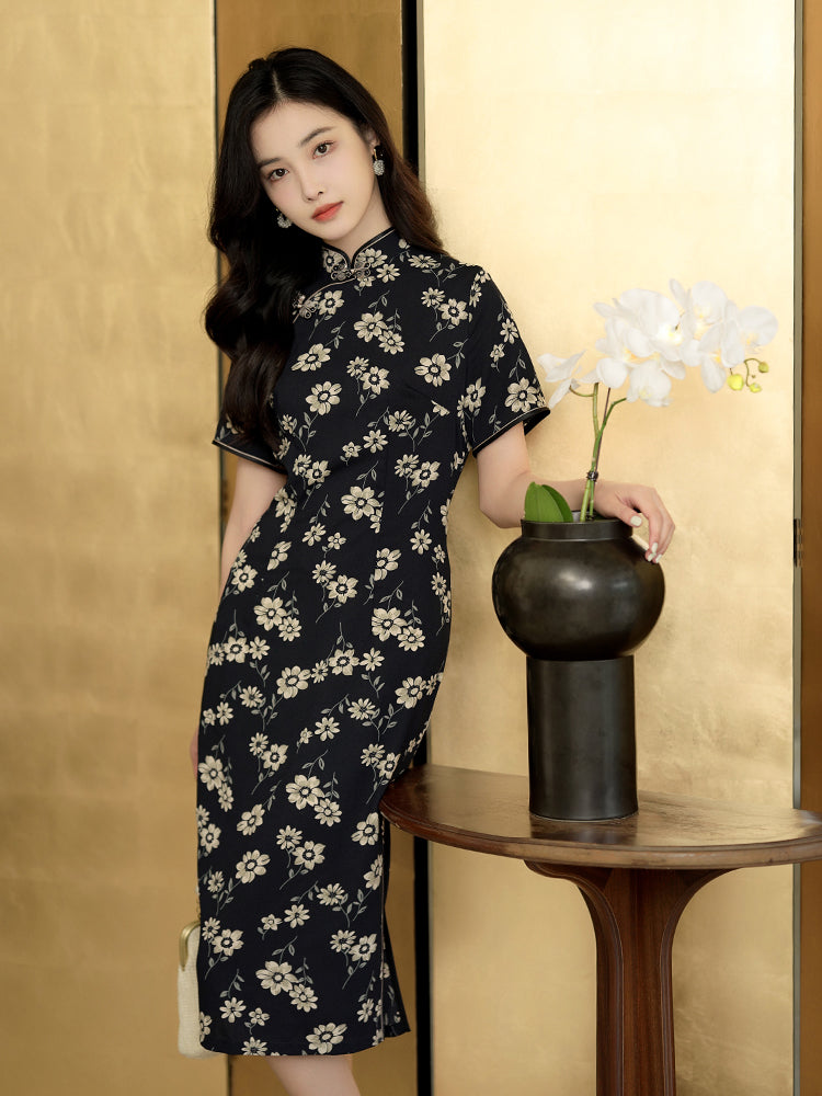 Blue cloth print|Modern one-Pieces Qipao Dress(幽荷)