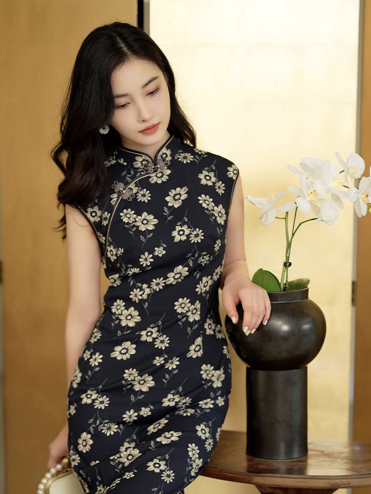 Blue cloth print|Modern one-Pieces Qipao Dress(幽荷)