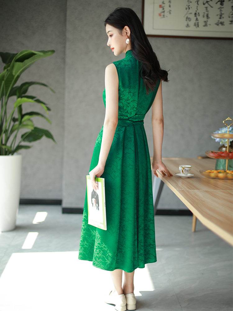 Couture-grade emerald acetate twill | Full-length flared skirt(雀华) - E·Beauty