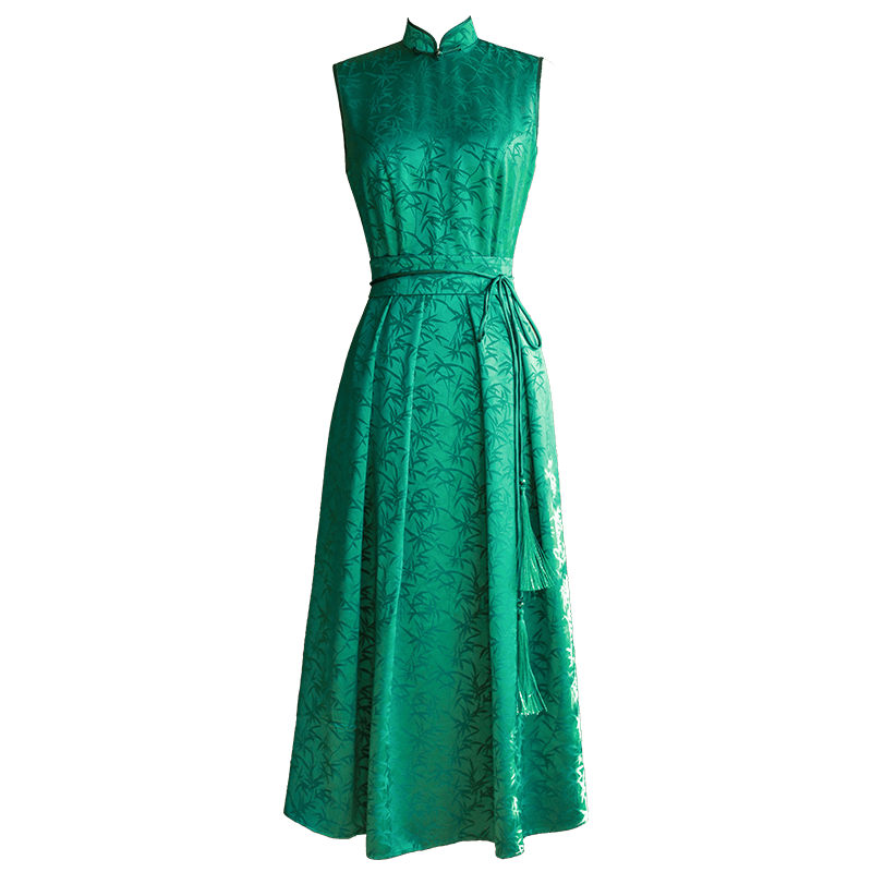 Couture-grade emerald acetate twill | Full-length flared skirt(雀华) - E·Beauty