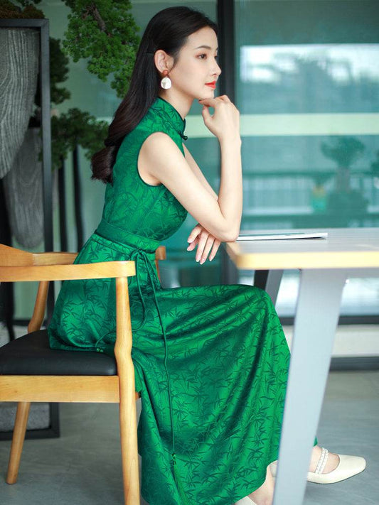 Couture-grade emerald acetate twill | Full-length flared skirt(雀华) - E·Beauty