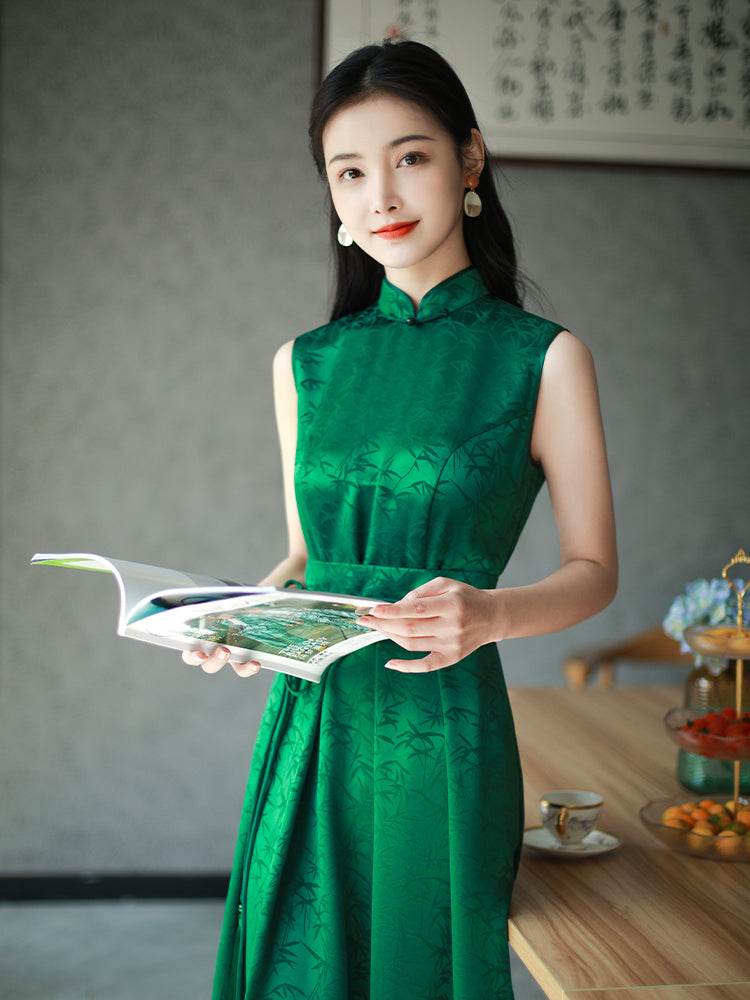 Couture-grade emerald acetate twill | Full-length flared skirt(雀华) - E·Beauty